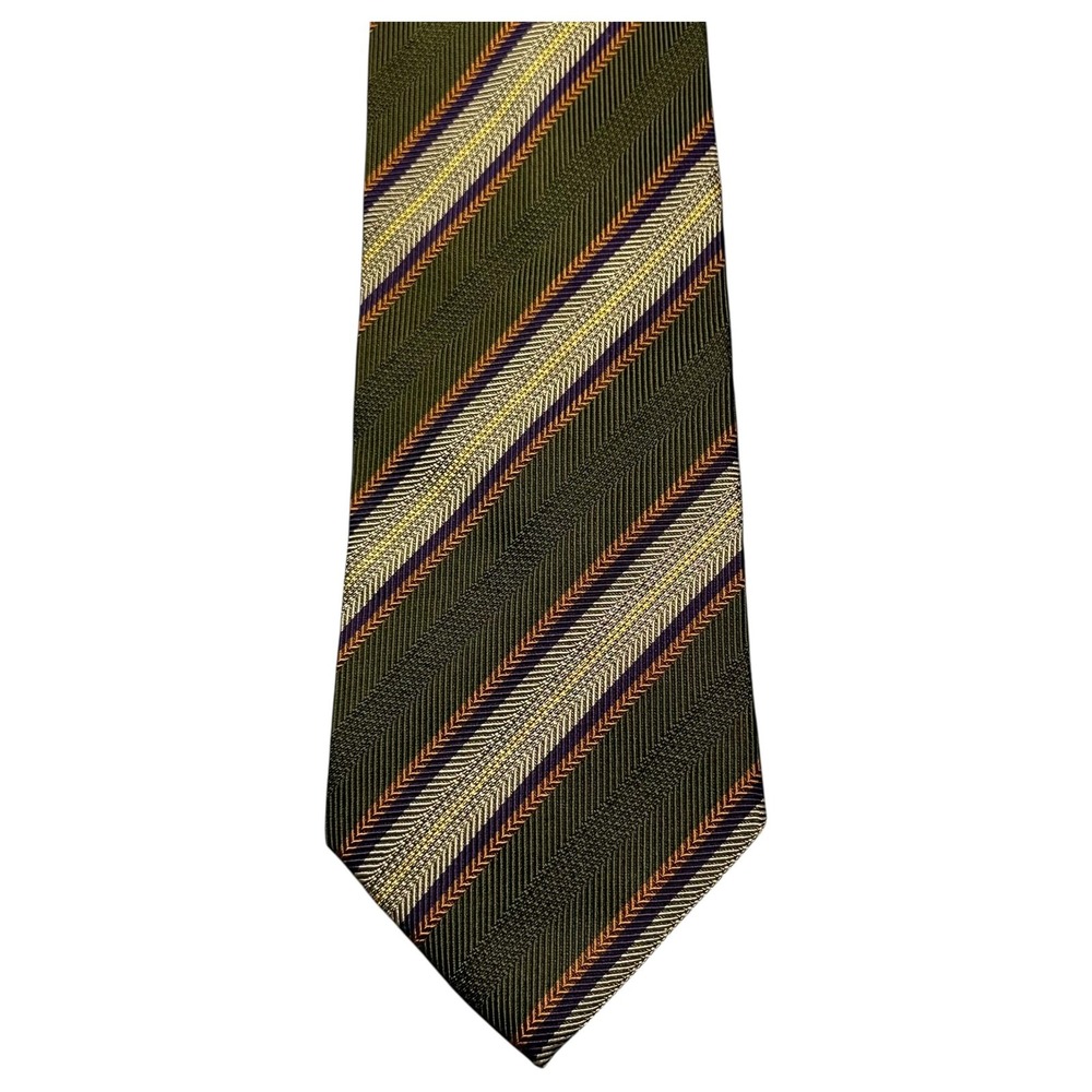 J.Z. Richards Tie Mens Silk Striped Hand Made USA Classic Necktie Green Gold NWT